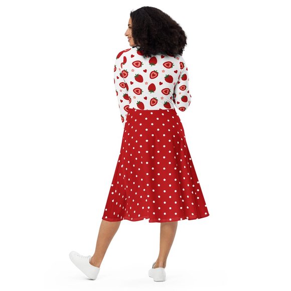Strawberry Heart Long Sleeve Pin Up Dress - Picture 11 of 12